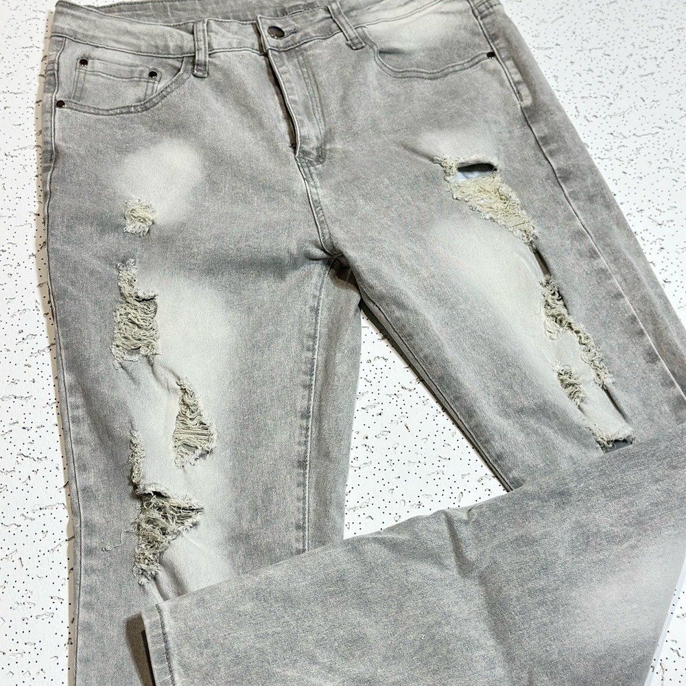 Distressed Gray Women Jeans